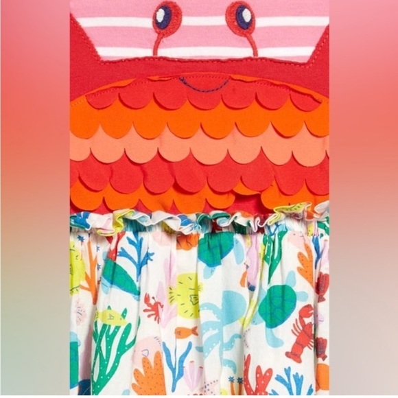 Mini Boden Kids' Appliqué Stripe Dress In Boto Pink/ Ivory Crab - Size 6/7Y - Picture 2 of 3